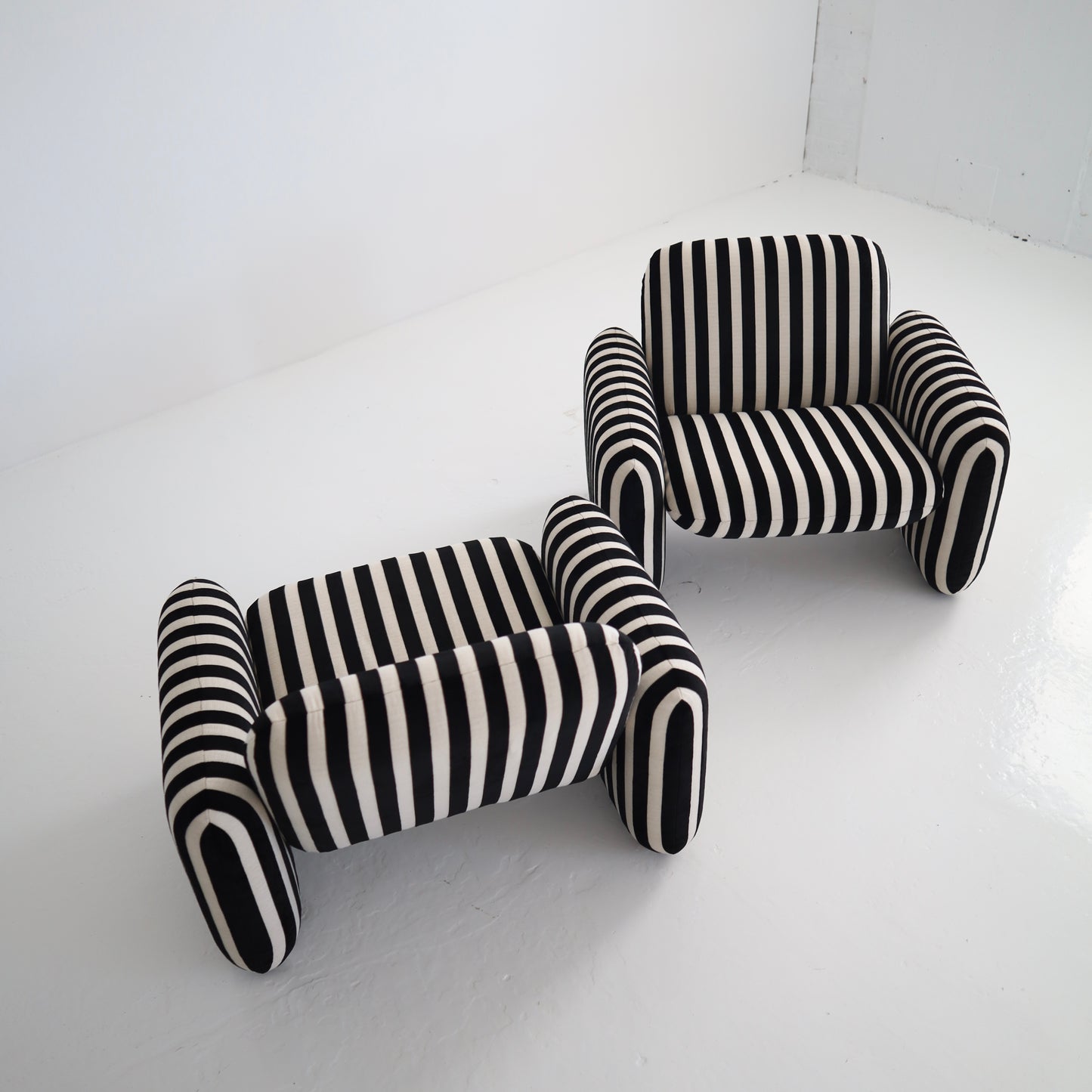 Herman Miller Chiclet Chairs in Velvet Stripes, a pair