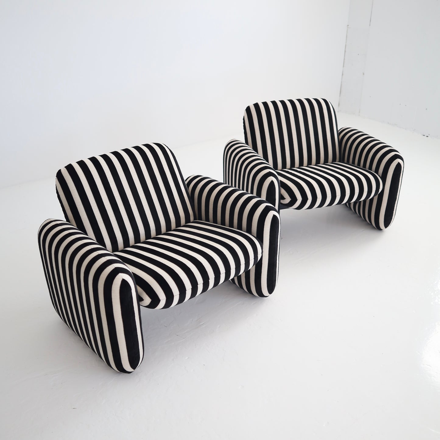 Herman Miller Chiclet Chairs in Velvet Stripes, a pair