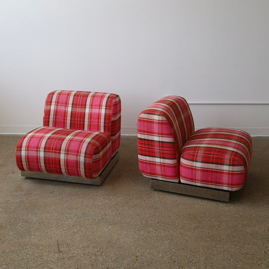 1970s Plaid Slipper Chairs, a pair