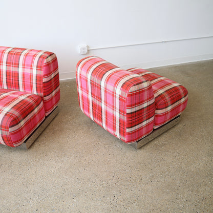 1970s Plaid Slipper Chairs, a pair