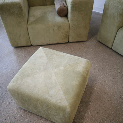 Giancarlo Piretti “Sistema 61” Lounge Chairs & Ottoman in Holly Hunt Suede