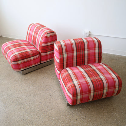 1970s Plaid Slipper Chairs, a pair