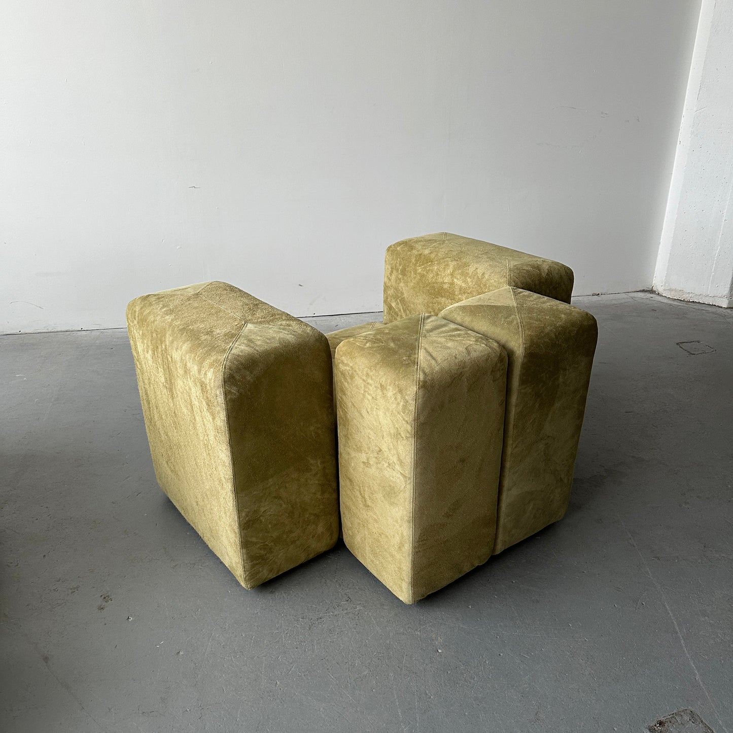 Giancarlo Piretti “Sistema 61” Lounge Chairs & Ottoman in Holly Hunt Suede