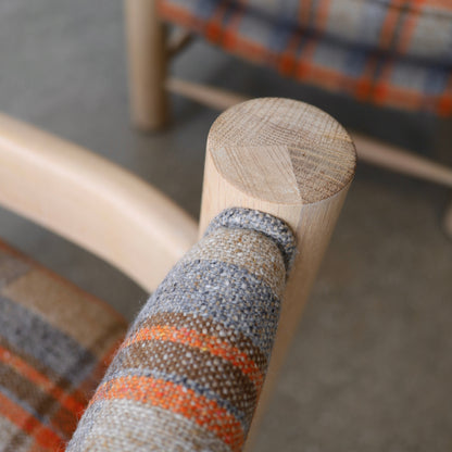 1980s White Oak Chairs in Pierre Frey Virgin Wool Plaid, a pair