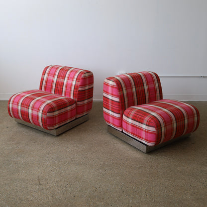 1970s Plaid Slipper Chairs, a pair