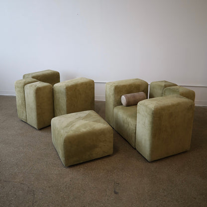 Giancarlo Piretti “Sistema 61” Lounge Chairs & Ottoman in Holly Hunt Suede