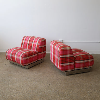 1970s Plaid Slipper Chairs, a pair